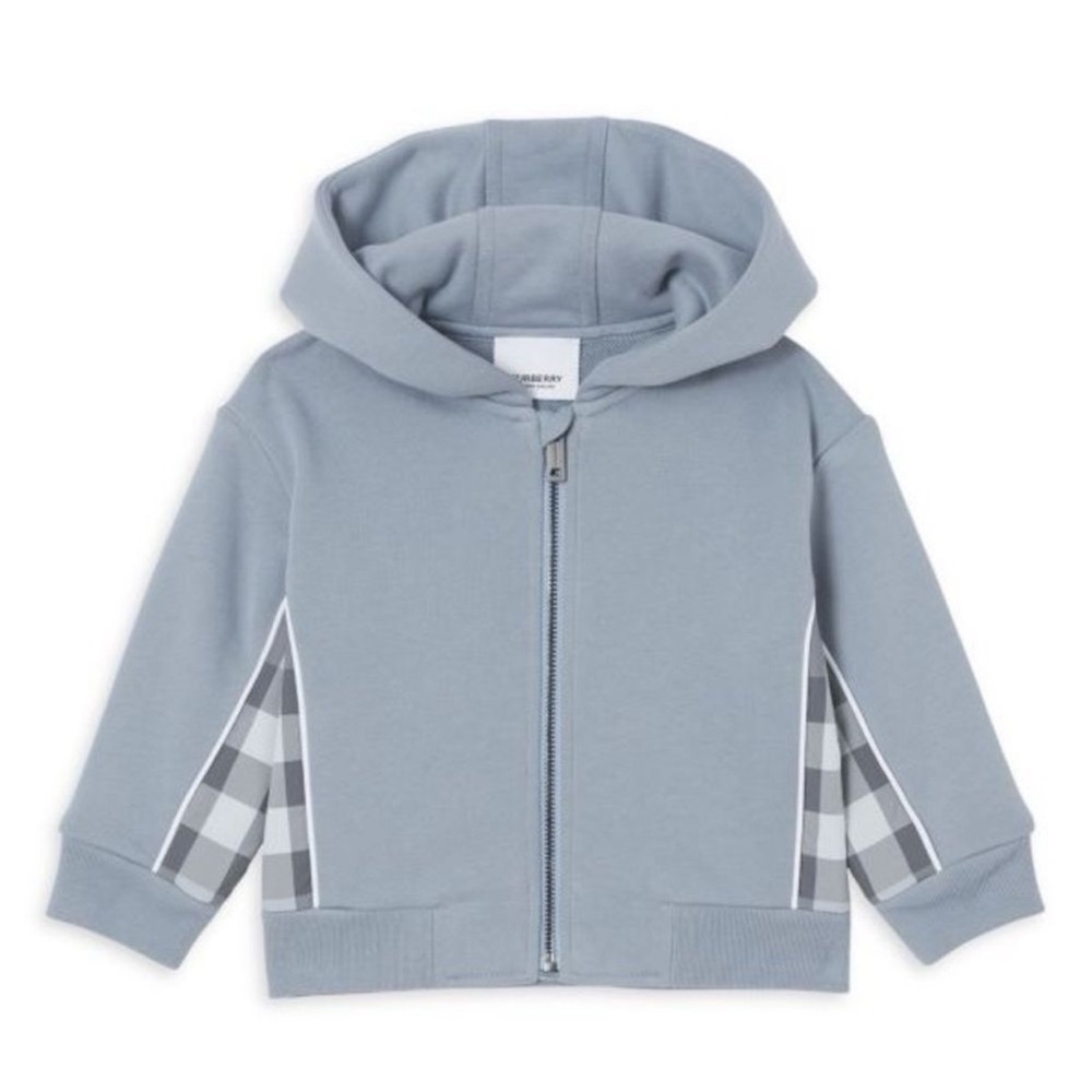 Burberry Gray Hoodie with Plaid Details